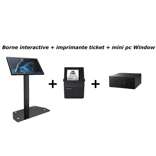 Kit File D'attente Complet Borne Tactile 22" IIyama Prolite T2252mts + Imprimante Ticket EPSON + Mini PC Windows PRO 11